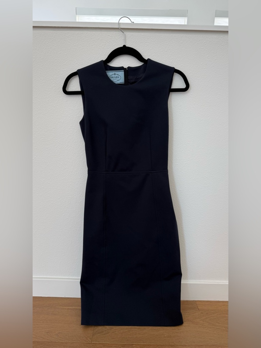 Prada Navy Sleeveless Dress Gold Zip Back Made in Italy - Size S